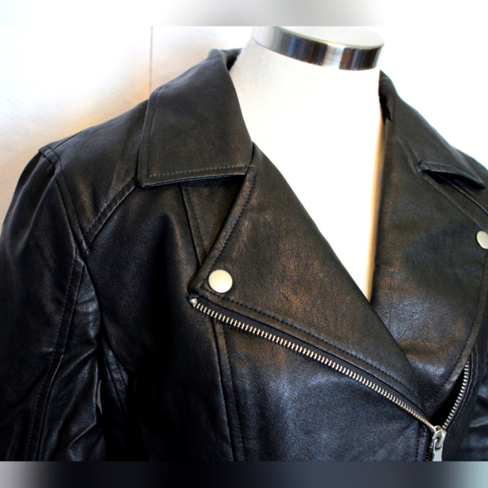 Juniors Black Faux Leather Jacket (S-L NWT) - Picture 6 of 10